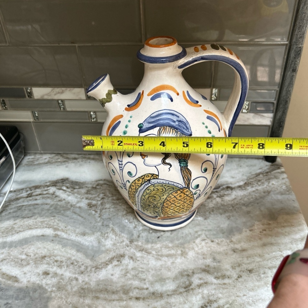 Vintage Italian Majolica Terracotta Pitcher Jug Womans Face 11 “ Hand Painted - Picture 6 of 8